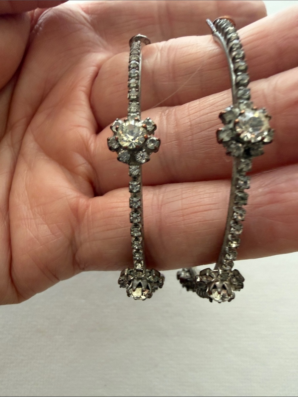 Clear Crystal Floral Hoop Earrings - Women Jewelry